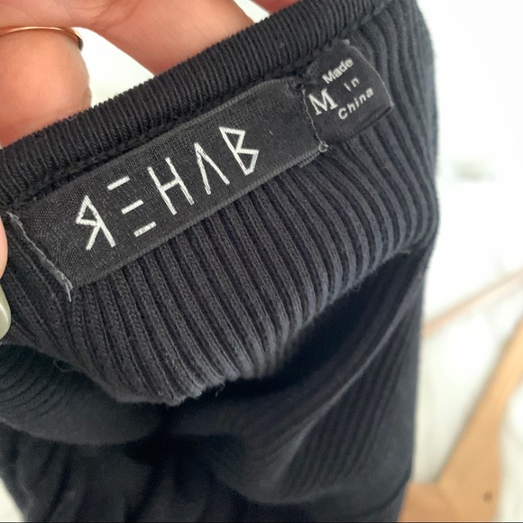Rehab Black Ribbed Bodysuit Off The Should… - Picture 3 of 7